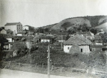 Сельские дома Лысые горы. На заднем фоне мельница.