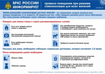 МЧС России информирует: правила поведения
при режиме самоизоляции для всех жителей